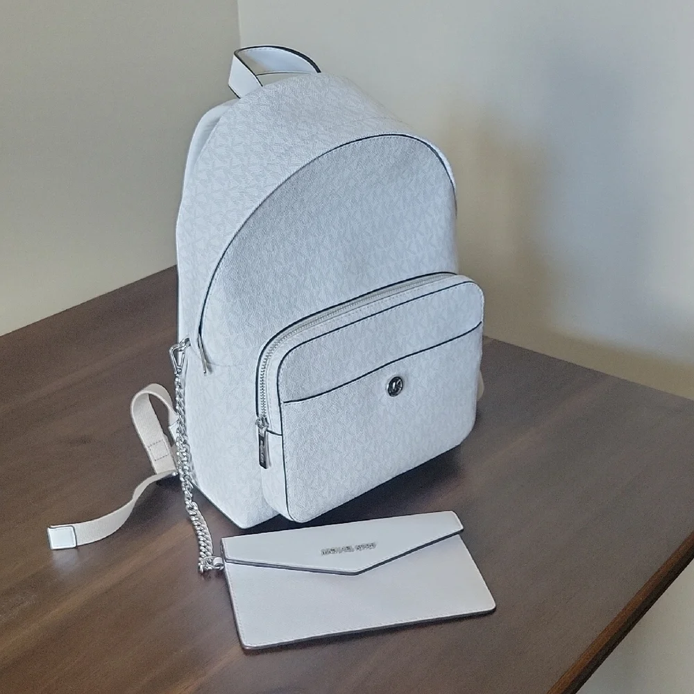 Michael Kors White Leather Backpack Minimalist Design - Picture 2 of 13